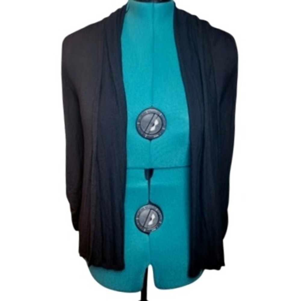I.N.C. Black Open Front Cardigan Ruched Sleeve Lightweight Knit Top